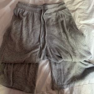 Grey ribbed straight leg lounge pants